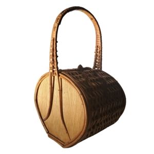 Vintage woven basket and wood handbag purse